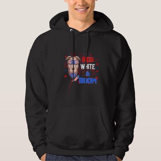 Pitbull Red White Boom 4th of july Hoodie (Front)