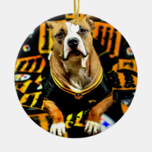 Pitbull Rescue Dog Football Fanatic Ceramic Tree Decoration
