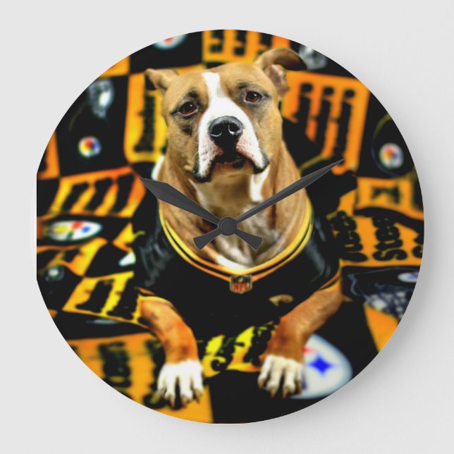 Pitbull Rescue Dog Football Fanatic Large Clock (Front)