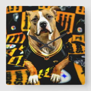 Pitbull Rescue Dog Football Fanatic Square Wall Clock