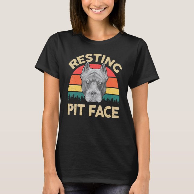 Pitbull Resting Pit Face  Blue Pitbull Dad Pittie  T-Shirt (Front)
