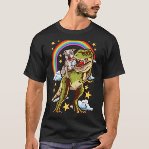 Pitbull Riding A Dinosaur Rainbow Illustration Fun T-Shirt