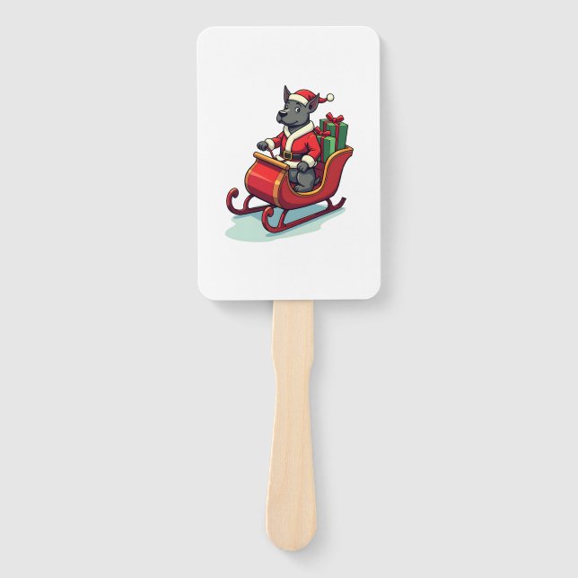Pitbull Santa Ride Hand Fan (Front)