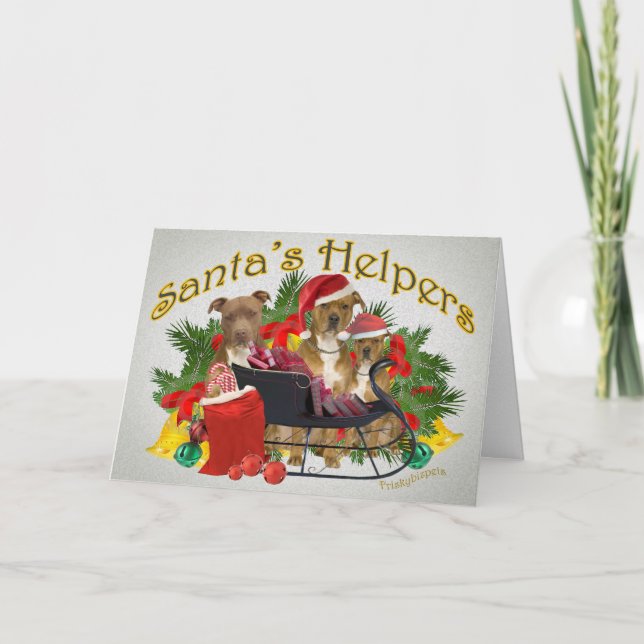 Pitbull Santa's Helpers Christmas Cards (Front)