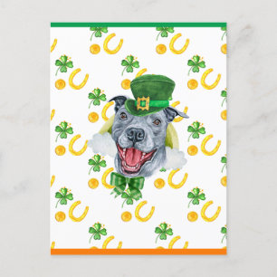 Pitbull Shamrock Pattern St. Patricks Day Holiday Postcard