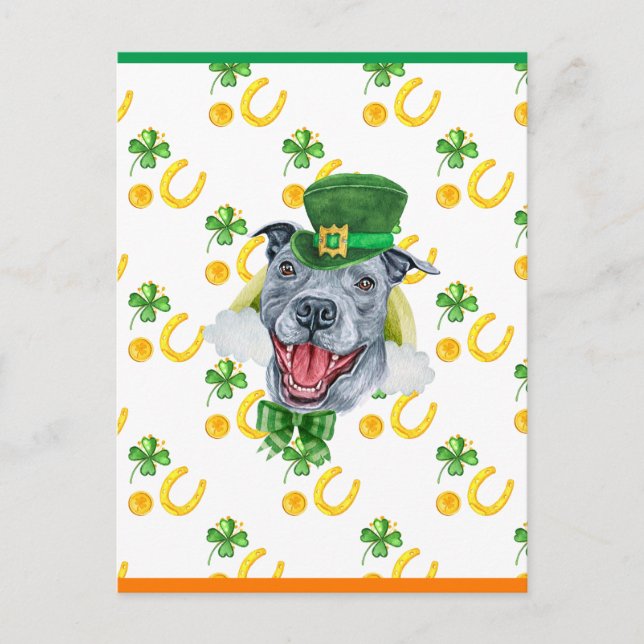 Pitbull Shamrock Pattern St. Patricks Day Holiday Postcard (Front)