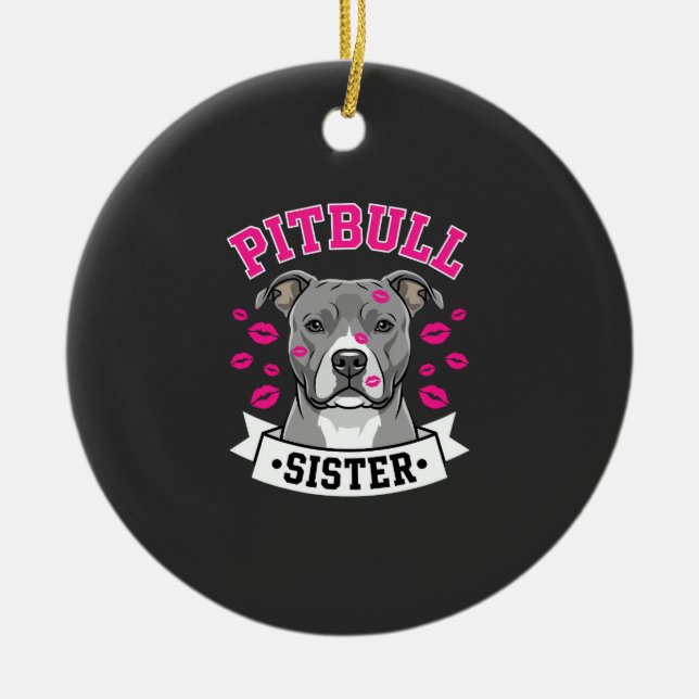 Pitbull Sister Dog Lover Vector Design Ceramic Tree Decoration (Front)