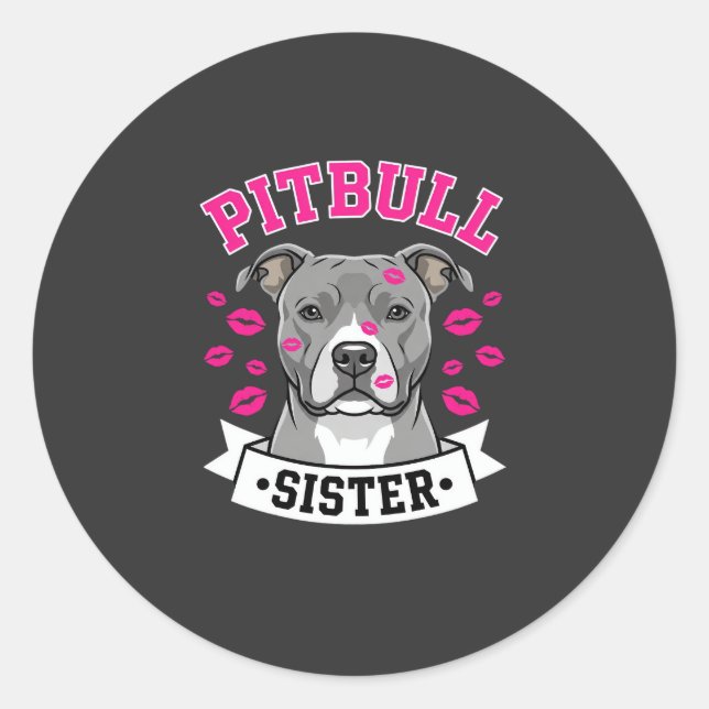 Pitbull Sister Dog Lover Vector Design Classic Round Sticker (Front)