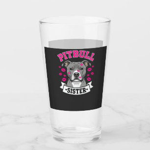 Pitbull Sister Dog Lover Vector Design Glass