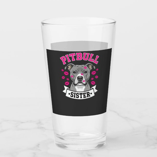 Pitbull Sister Dog Lover Vector Design Glass (Front)