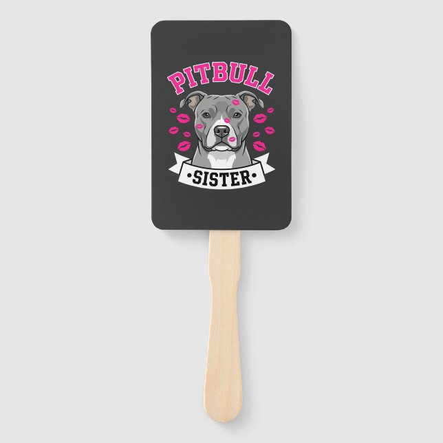 Pitbull Sister Dog Lover Vector Design Hand Fan (Front)