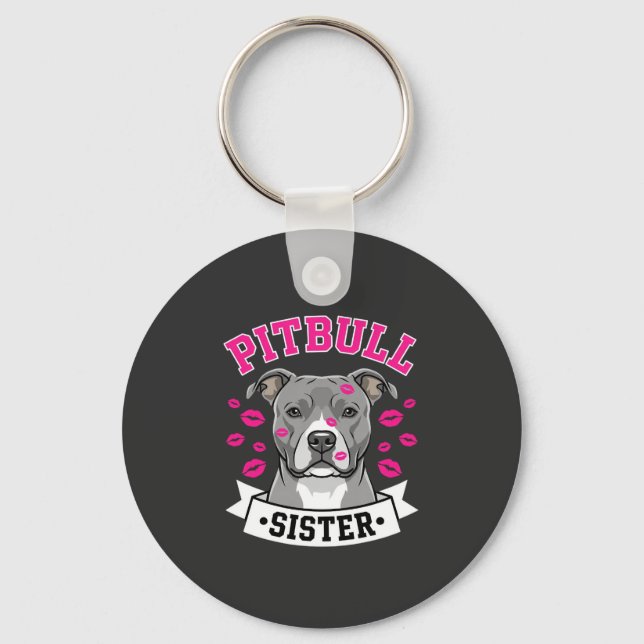 Pitbull Sister Dog Lover Vector Design Key Ring (Front)