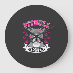 Pitbull Sister Dog Lover Vector Design Large Clock