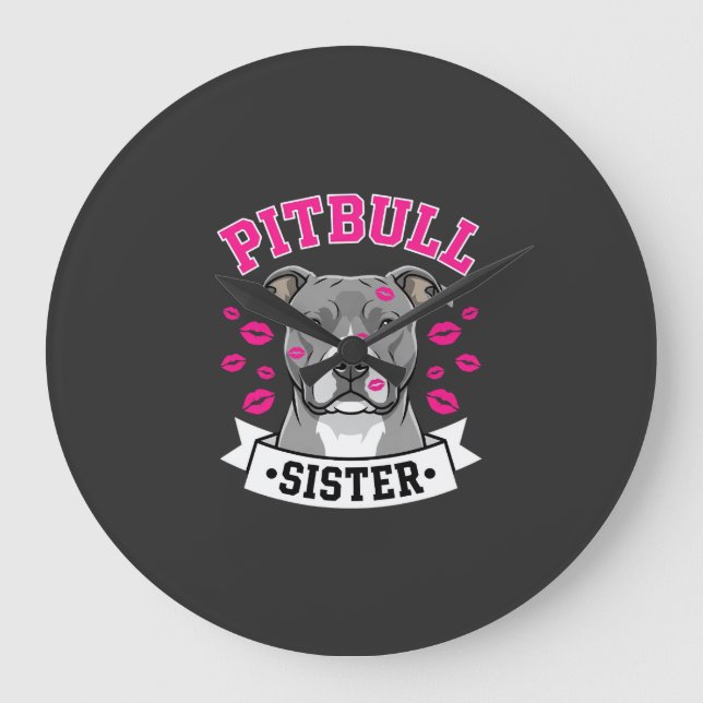 Pitbull Sister Dog Lover Vector Design Large Clock (Front)