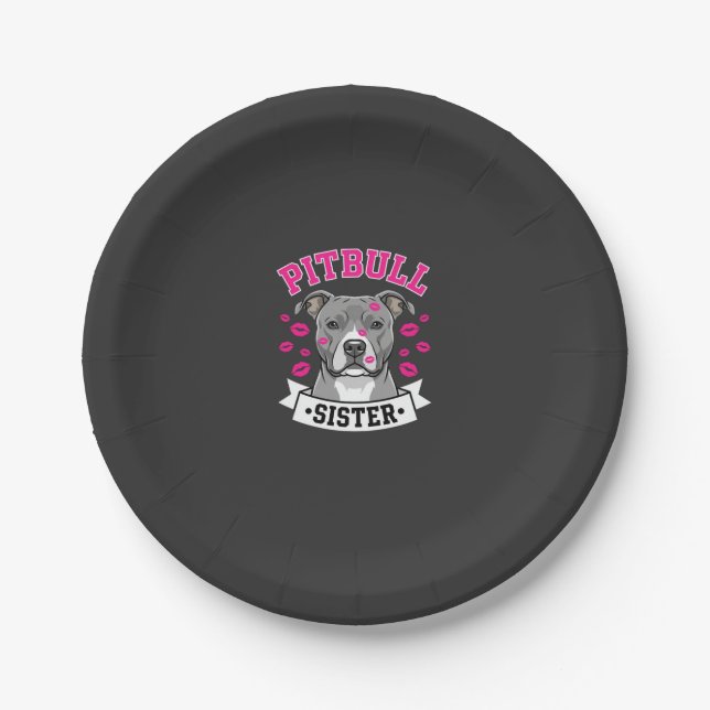 Pitbull Sister Dog Lover Vector Design Paper Plate (Front)