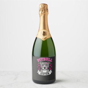 Pitbull Sister Dog Lover Vector Design Sparkling Wine Label