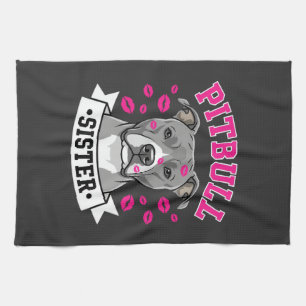 Pitbull Sister Dog Lover Vector Design Tea Towel