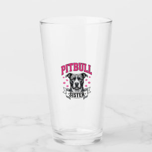 Pitbull Sister Vintage Dog Lover Vector Design_1 Glass