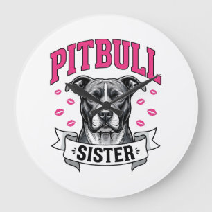 Pitbull Sister Vintage Dog Lover Vector Design_1 Large Clock