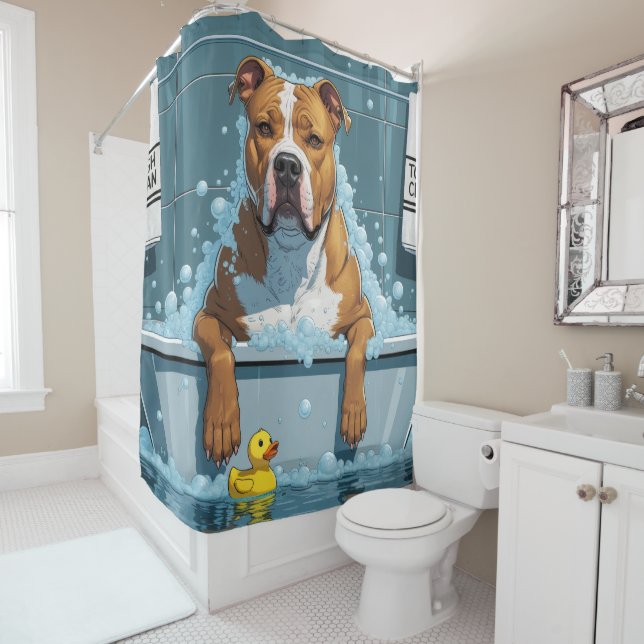 Pitbull Sloppy Sleepy Cute Funny  Shower Curtain (In Situ)