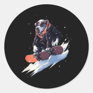Pitbull Snowboard Snowboarder Dog Snowboarder Wint Classic Round Sticker