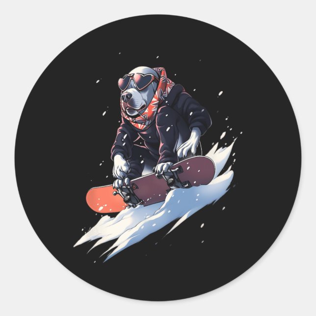 Pitbull Snowboard Snowboarder Dog Snowboarder Wint Classic Round Sticker (Front)