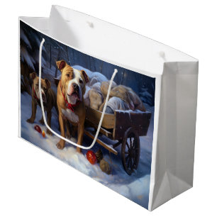 Pitbull Snowy Sleigh Christmas Decor Large Gift Bag