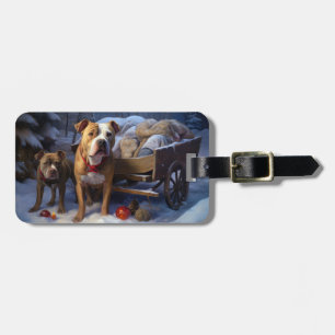 Pitbull Snowy Sleigh Christmas Decor Luggage Tag