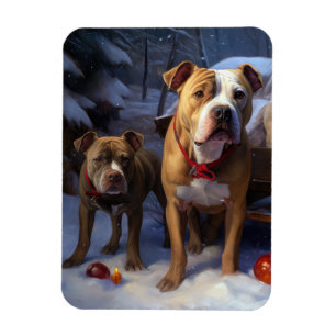 Pitbull Snowy Sleigh Christmas Decor Magnet