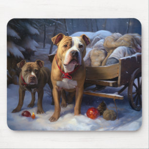 Pitbull Snowy Sleigh Christmas Decor Mouse Mat