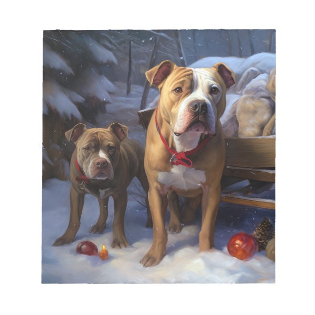 Pitbull Snowy Sleigh Christmas Decor Notepad (Front)