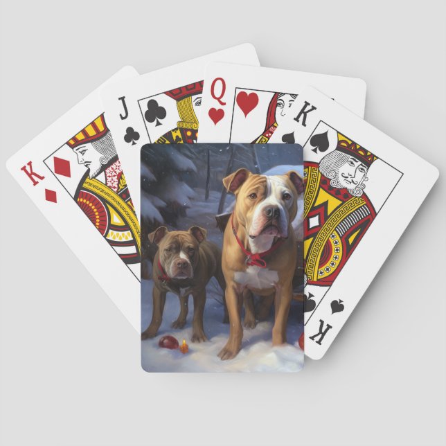 Pitbull Snowy Sleigh Christmas Decor Playing Cards (Back)