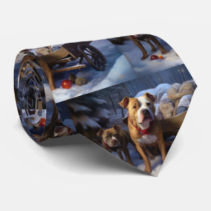 Pitbull Snowy Sleigh Christmas Decor Tie