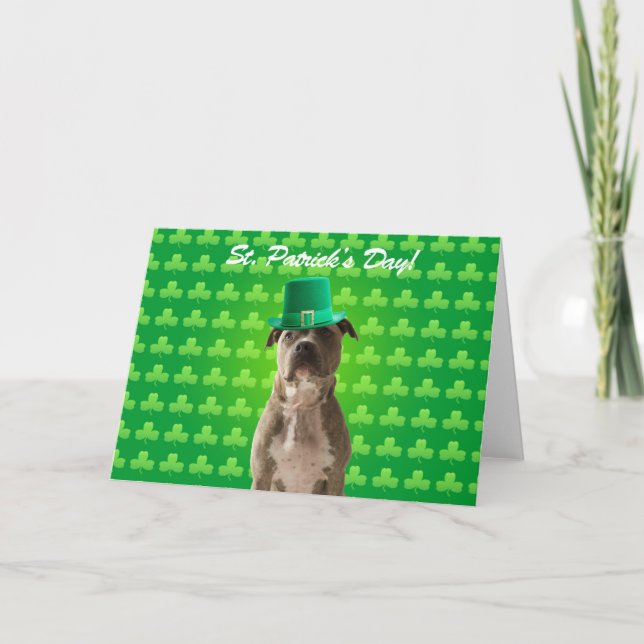 Pitbull St Patricks Day Clover Greeting Card (Front)