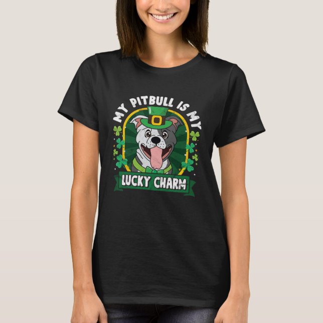 Pitbull St Patricks Lucky Charm Mom Dad T-Shirt (Front)