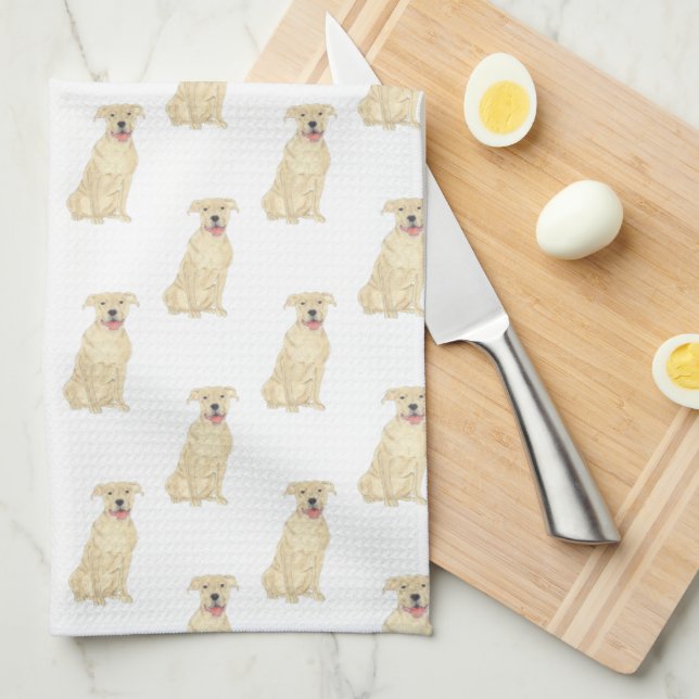 Pitbull Staffy (Fawn Tan) Tea Towel (Quarter Fold)