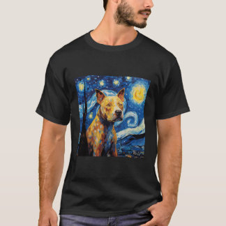 Pitbull Starry Night For Dog Mum Dog Dad T-Shirt