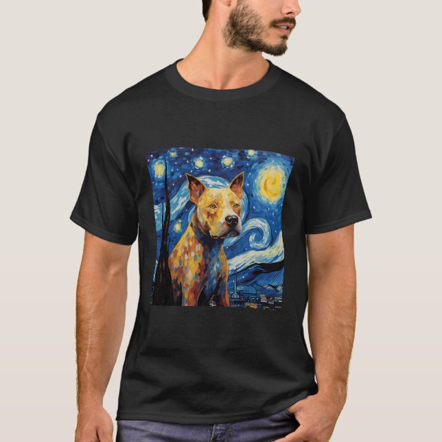 Pitbull Starry Night For Dog Mum Dog Dad T-Shirt (Front)