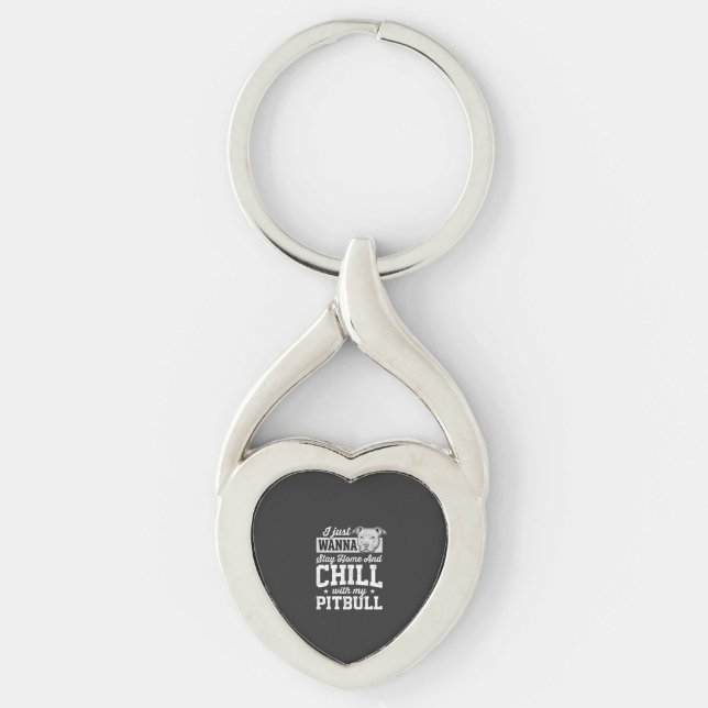 Pitbull Stay Home And Chill Design Key Ring (Front)