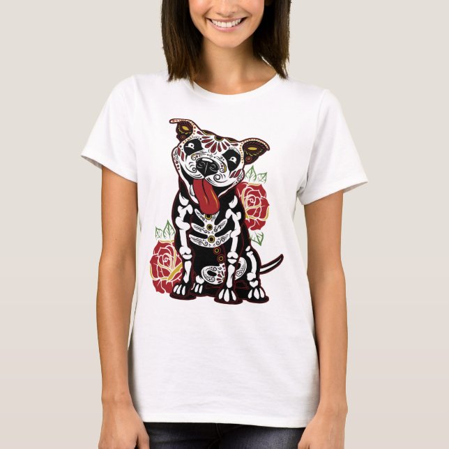 Pitbull Sugar Skull for Women Men Pitbull Mum Dad T-Shirt (Front)