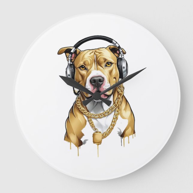 Pitbull T-shirt street style Large Clock (Front)