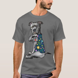 Pitbull Tattoo I Love Grandma Flower Mothers Day  T-Shirt