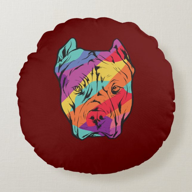 Pitbull Terrier Dog Head Round Cushion (Front)