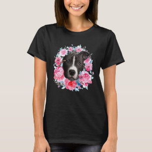 Pitbull Terrier Floral Wreath For Dogs  Dog Mum T-Shirt