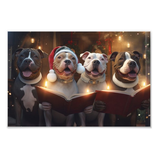 Pitbull Terriers Christmas Caroling Holiday Photo Print (Front)