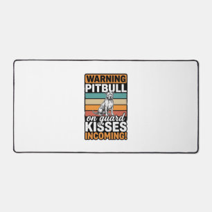 Pitbull Warning Kisses Incoming Vintage Dog Design Desk Mat
