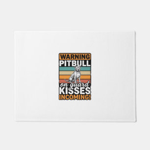 Pitbull Warning Kisses Incoming Vintage Dog Design Doormat