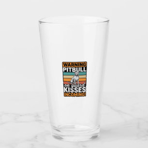 Pitbull Warning Kisses Incoming Vintage Dog Design Glass