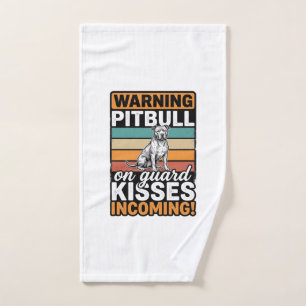 Pitbull Warning Kisses Incoming Vintage Dog Design Hand Towel