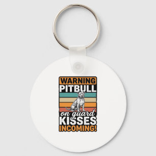 Pitbull Warning Kisses Incoming Vintage Dog Design Key Ring